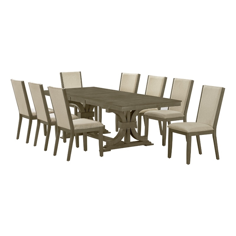 Best Quality Furniture 9 Piece Extendable Dining Set in Light Ash Brown Wood