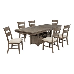 Best Quality Furniture 7 Piece Extendable Dining Set in Walnut Brown Wood