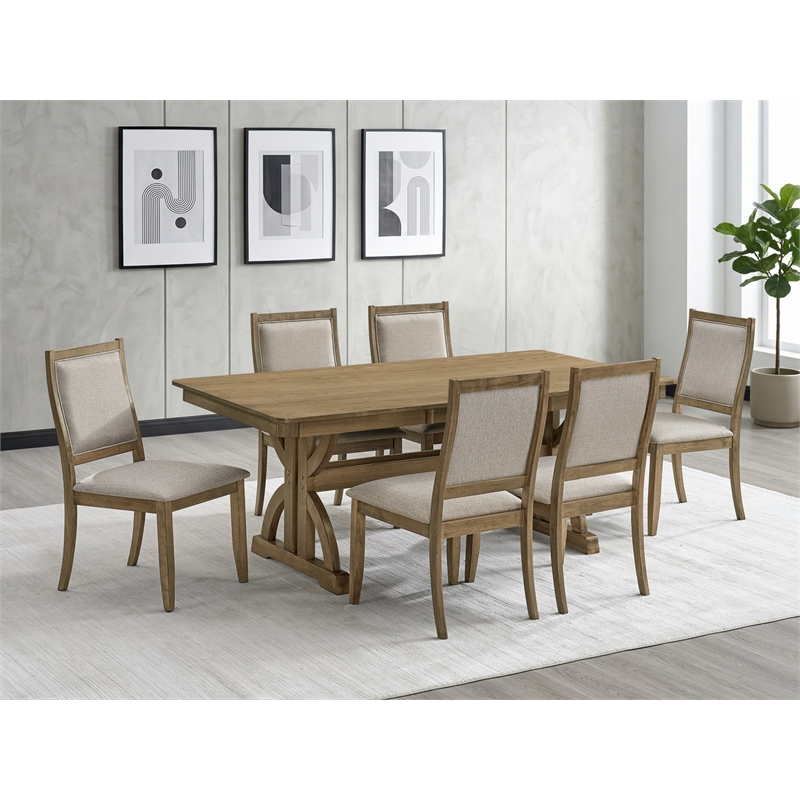 Best Quality Furniture 7 Piece Traditional Dining Set in Ash Brown Wood