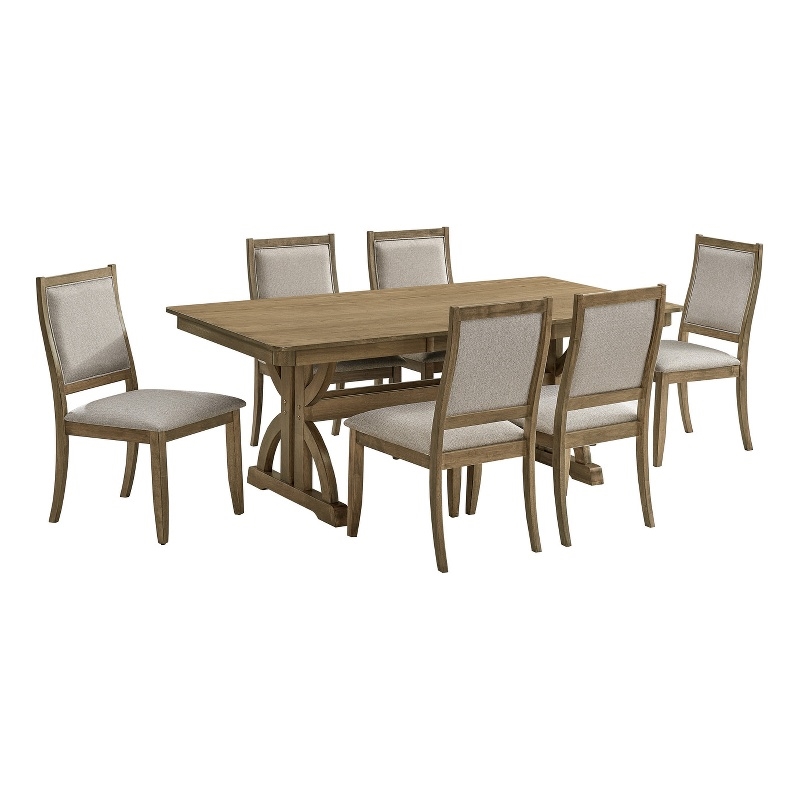 Best Quality Furniture 7 Piece Traditional Dining Set in Ash Brown Wood