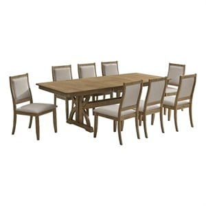 Best Quality Furniture 9 Piece Butterly Leaf Dining Set in Ash Brown Wood