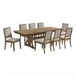 Best Quality Furniture 9 Piece Butterly Leaf Dining Set in Ash Brown Wood