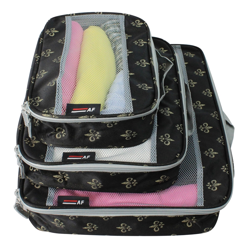 American Flyer Fleur De Lis 3 Piece Packing Cubes Set in Black