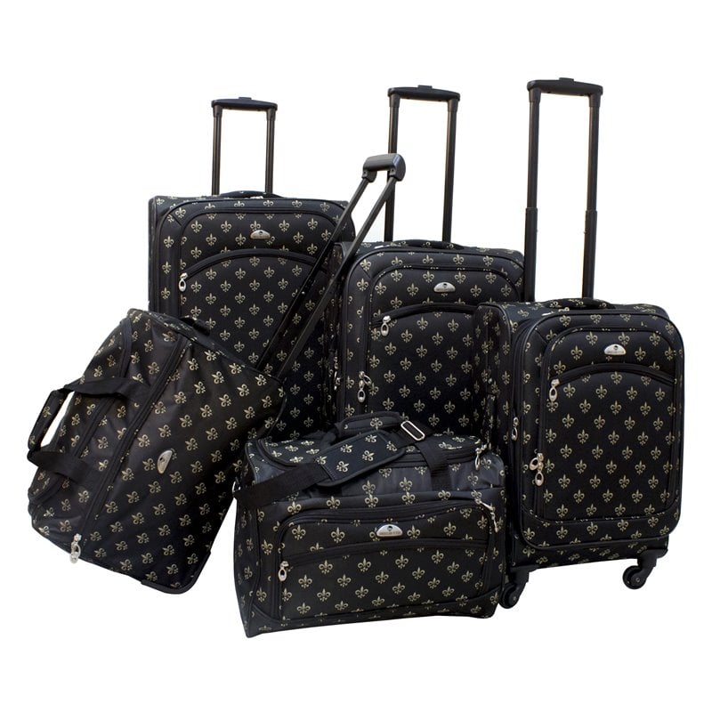 American Flyer Fleur de Lis Fabric 5 Piece Spinner Luggage Set in