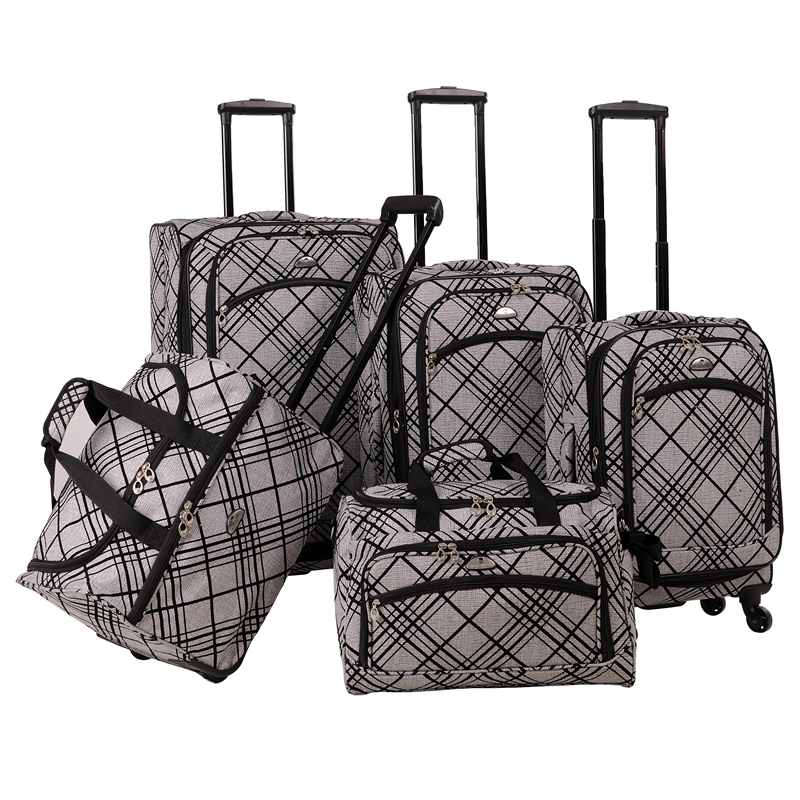 American Flyer Silver Stripes 5-Piece Spinner Luggage Set in Silver