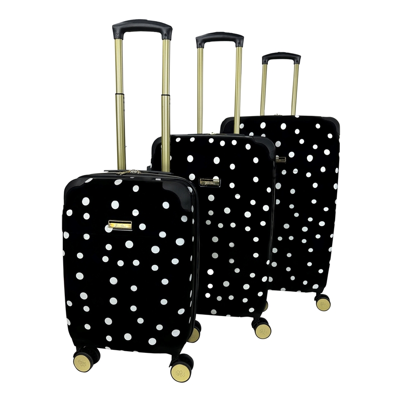 Jenni Chan Polka Dot 3-Piece Hardside Spinner Set in Black/White