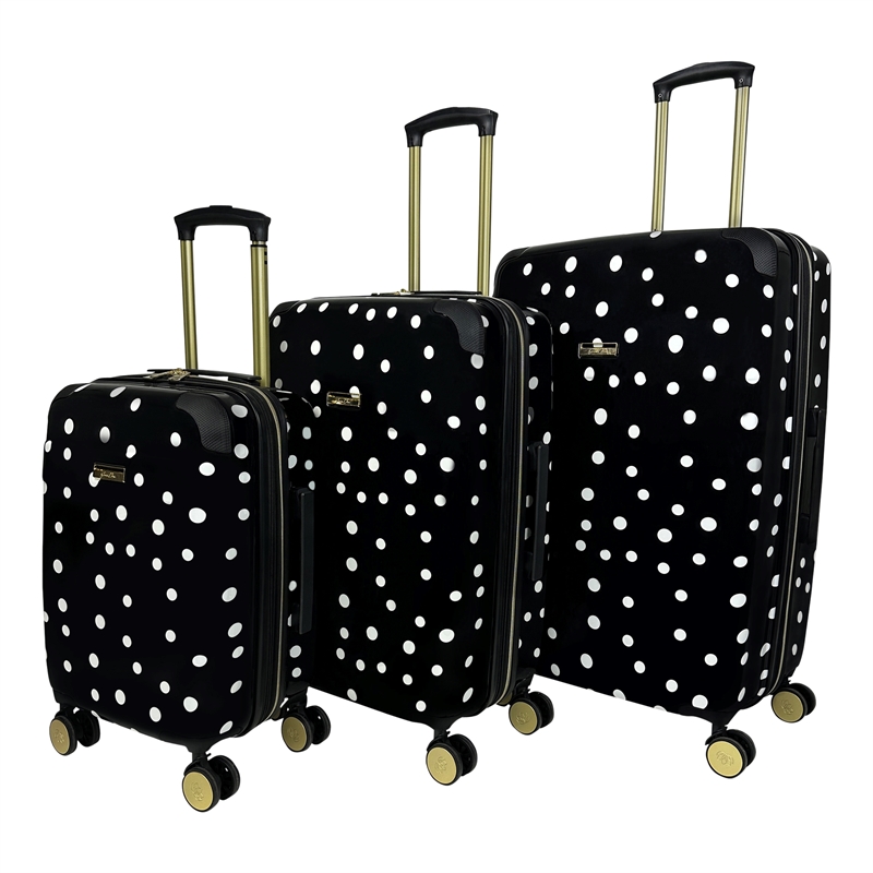 Jenni Chan Polka Dot 3-Piece Hardside Spinner Set in Black/White