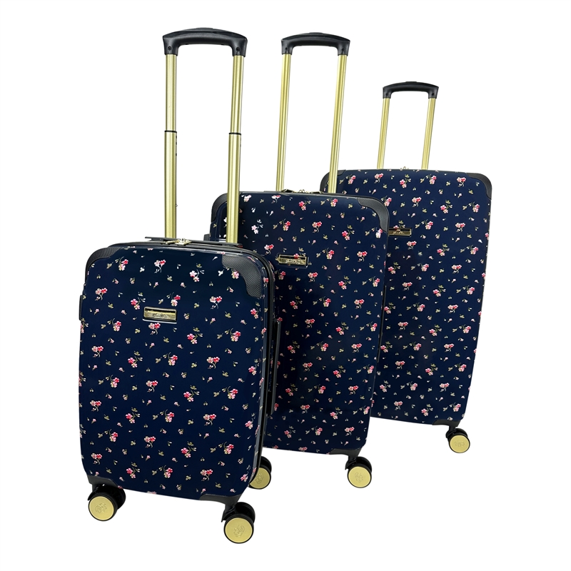 Jenni Chan Floral 3-Piece Hardside Spinner Set in Navy