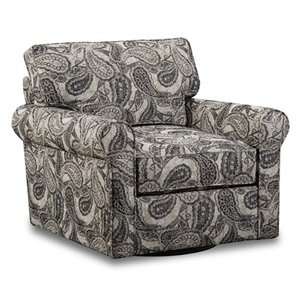 Baxley Paisley Swivel Accent Chair with Accent Pillows in Gray