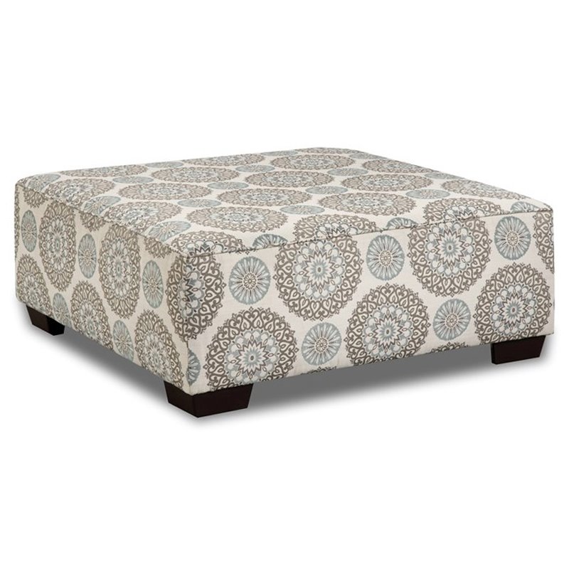 Amelia Oversized Square Ottoman for Coffee Table in Medallion Fabric