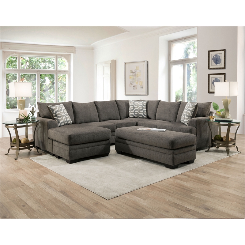 Franklin 2-Piece Sectional with Accent Pillows in Gray