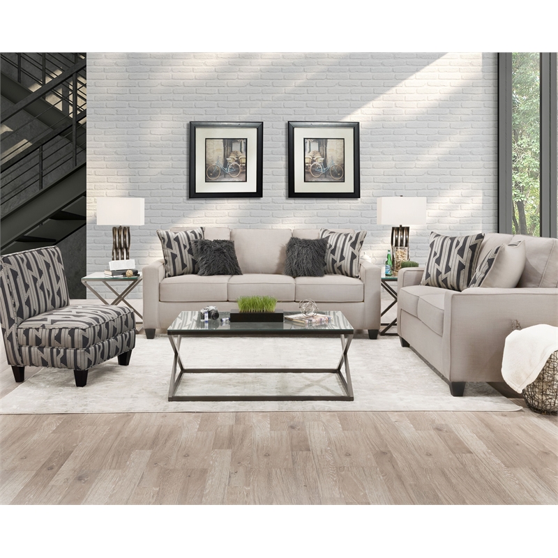 Oakleigh Linen Loveseat with Accent Pillows in Linen