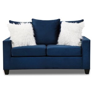 luxley loveseat with accent pillows in navy blue