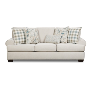 Traditional Chilmark Fabric Cream Color Round Arm Sofa With Pillows