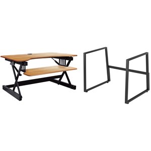 Rocelco 40&quot Mobile Large Height Adjustable Standing Desk - Teak Wood Grain