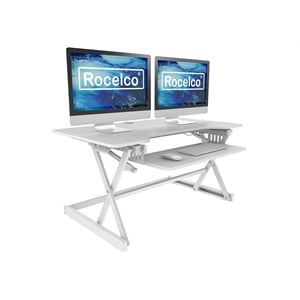 Rocelco 40&quot Large Height Adjustable Standing Desk Converter - White