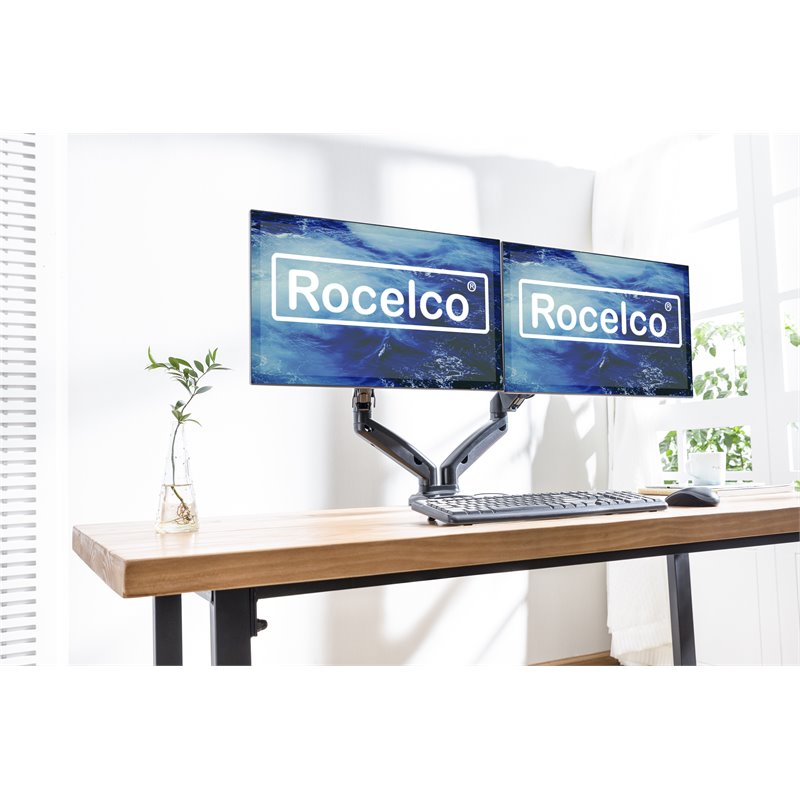 Rocelco Premium Double Monitor Desk Mount/USB 2.0 and Audio Port Black (R MA2)