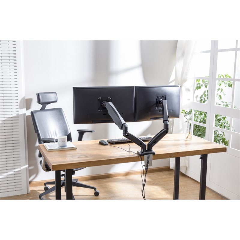 Rocelco Premium Double Monitor Desk Mount/USB 2.0 and Audio Port Black (R MA2)