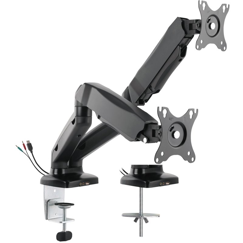 Rocelco Premium Double Monitor Desk Mount/USB 2.0 and Audio Port Black (R MA2)