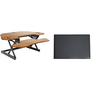 46&quot Adjustable Corner Standing Desk Converter Anti Fatigue Mat Bundle Teak Wood