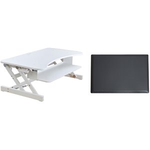 37.5&quot Deluxe Adjustable Standing Desk Converter Anti Fatigue Mat Bundle - White