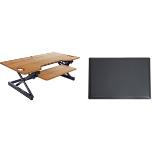 46&quot Large Adjustable Standing Desk Converter/Anti Fatigue Mat Bundle - Teak Wood