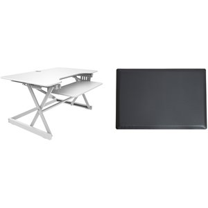 40&quot Large Adjustable Standing Desk Converter/Anti Fatigue Mat Bundle - White