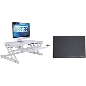 Rocelco 32&quot Adjustable Standing Desk Converter and Anti Fatigue Mat Bundle White