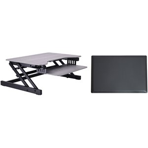 Rocelco 32&quot Adjustable Standing Desk Converter and Anti Fatigue Mat Bundle Gray
