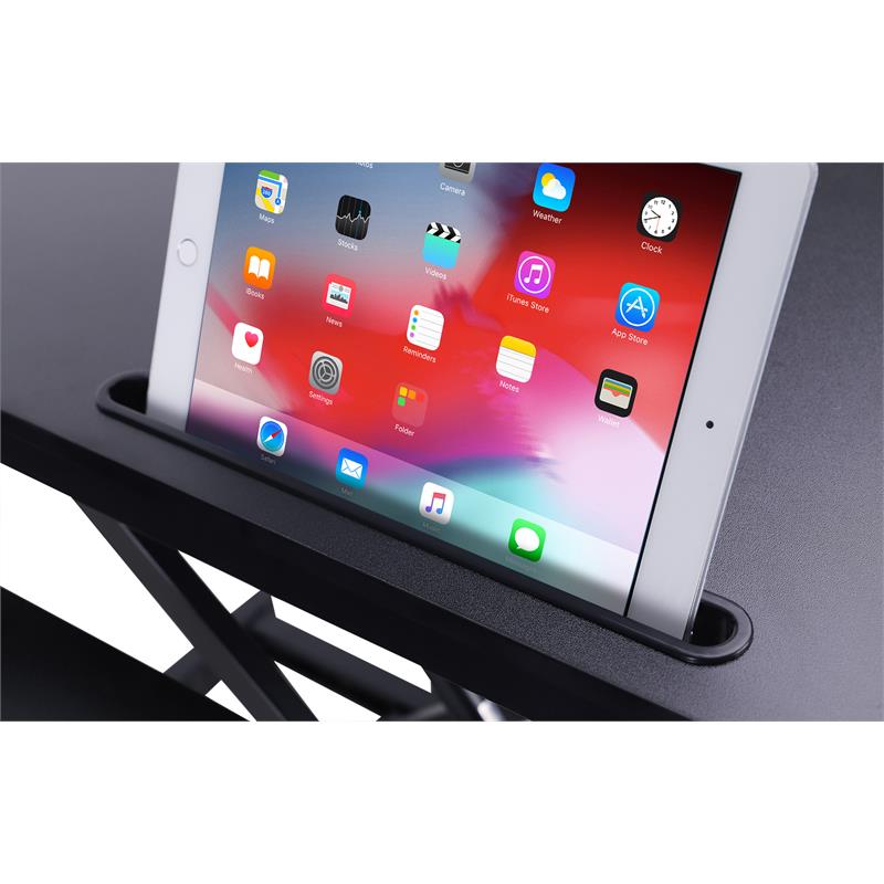 Rocelco Standing Desk Converter 31.5 in Dual Monitor Riser w/Tablet Mount Black