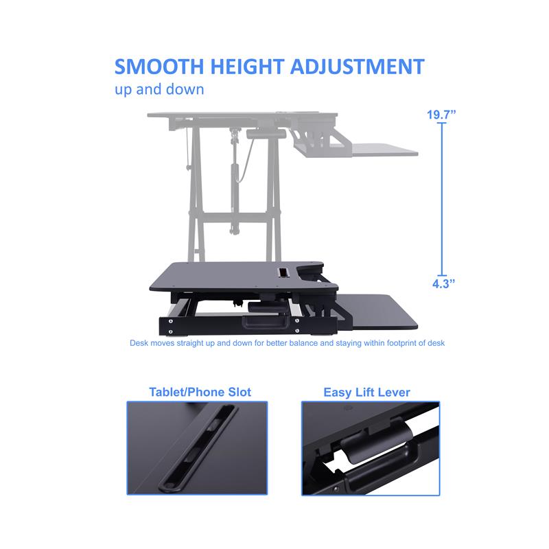 Rocelco Standing Desk Converter w/Dual Monitor Arm 31.5 in w/Tablet Holder Black