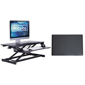 rocelco standing desk converter & floor mat 31.5 inch riser w/tablet mount black