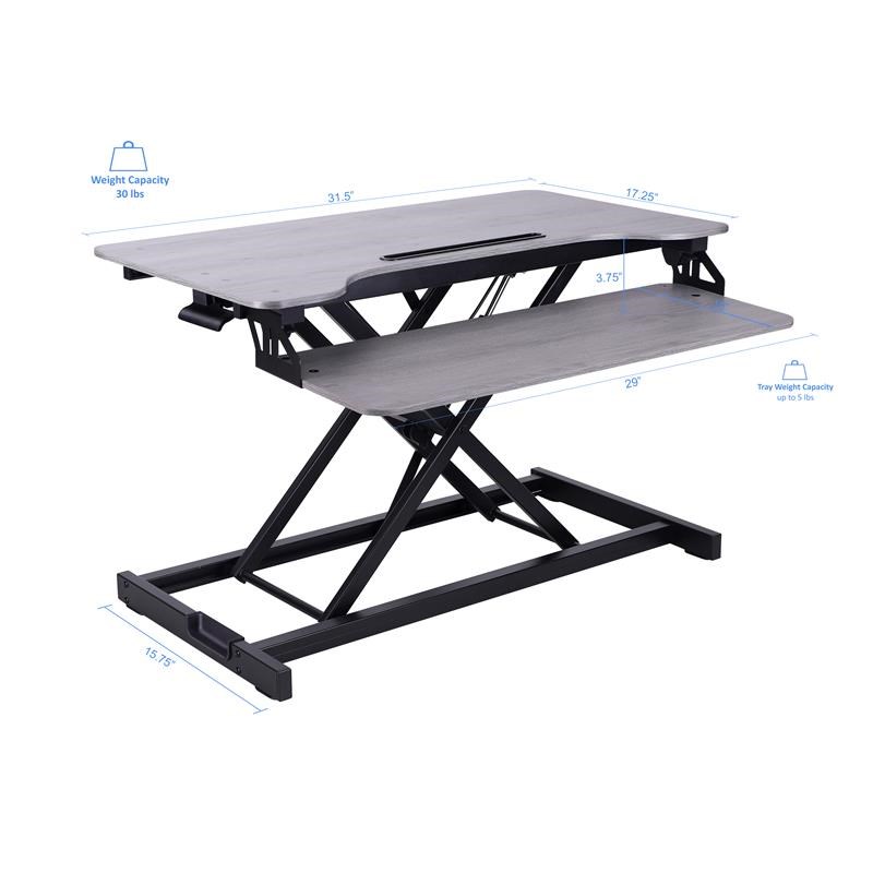 Rocelco Standing Desk Converter 31.5 in Dual Monitor Riser w/Tablet Mount Gray