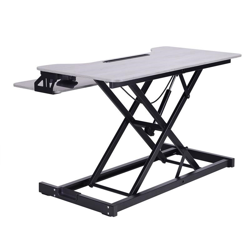 Rocelco Standing Desk Converter 31.5 in Dual Monitor Riser w/Tablet Mount Gray
