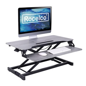 rocelco standing desk converter 31.5 in dual monitor riser w/tablet mount