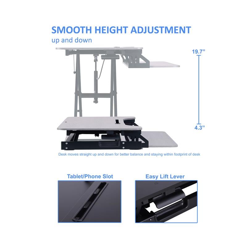 Rocelco Standing Desk Converter w/Dual Monitor Arm 31.5 in w/Tablet Holder Gray