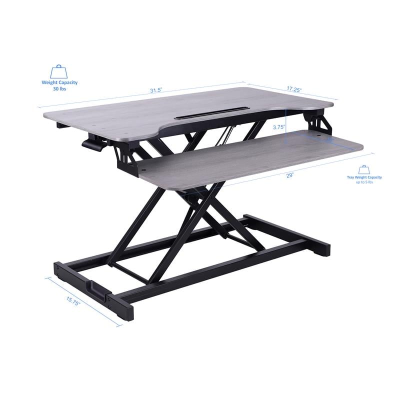 Rocelco Standing Desk Converter w/Dual Monitor Arm 31.5 in w/Tablet Holder Gray