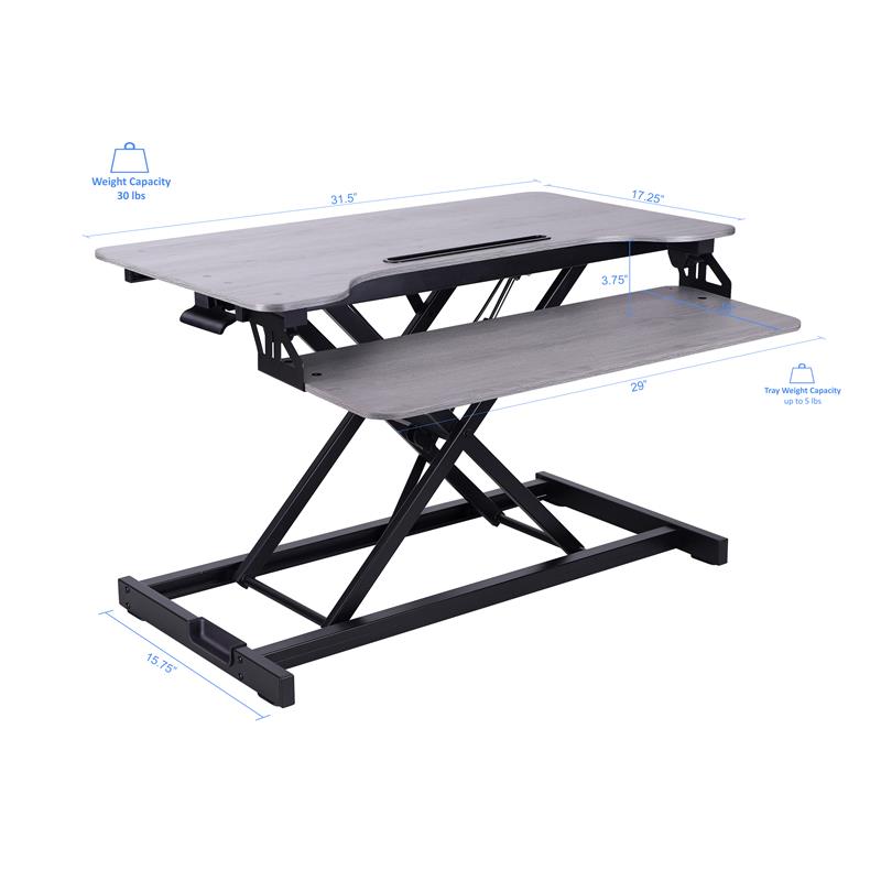 Rocelco Standing Desk Converter & Floor Mat 31.5 Inch Riser w/Tablet Mount Gray