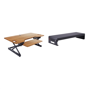 Rocelco 46&quot Adjustable Standing Desk Converter w/Monitor Stand BUNDLE Teak
