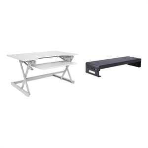 Rocelco 40&quot Adjustable Standing Desk Converter w/Monitor Stand BUNDLE White