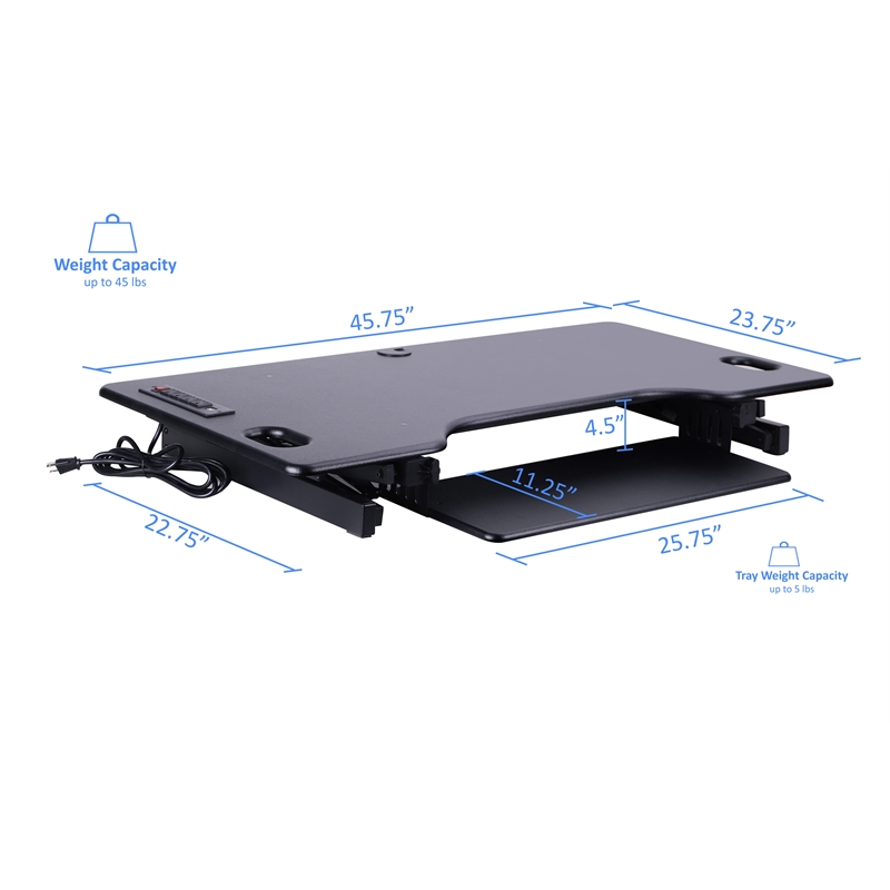 Rocelco 46in Adjustable Standing Desk Converter Double Monitor Arm BUNDLE Black