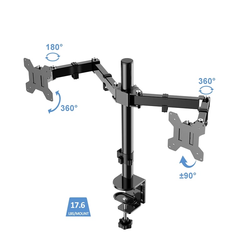 Rocelco 46in Adjustable Standing Desk Converter Double Monitor Arm BUNDLE Black