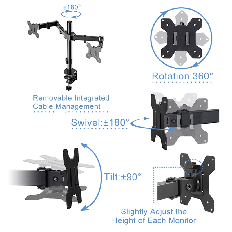 Rocelco 46in Adjustable Standing Desk Converter Double Monitor Arm BUNDLE Black