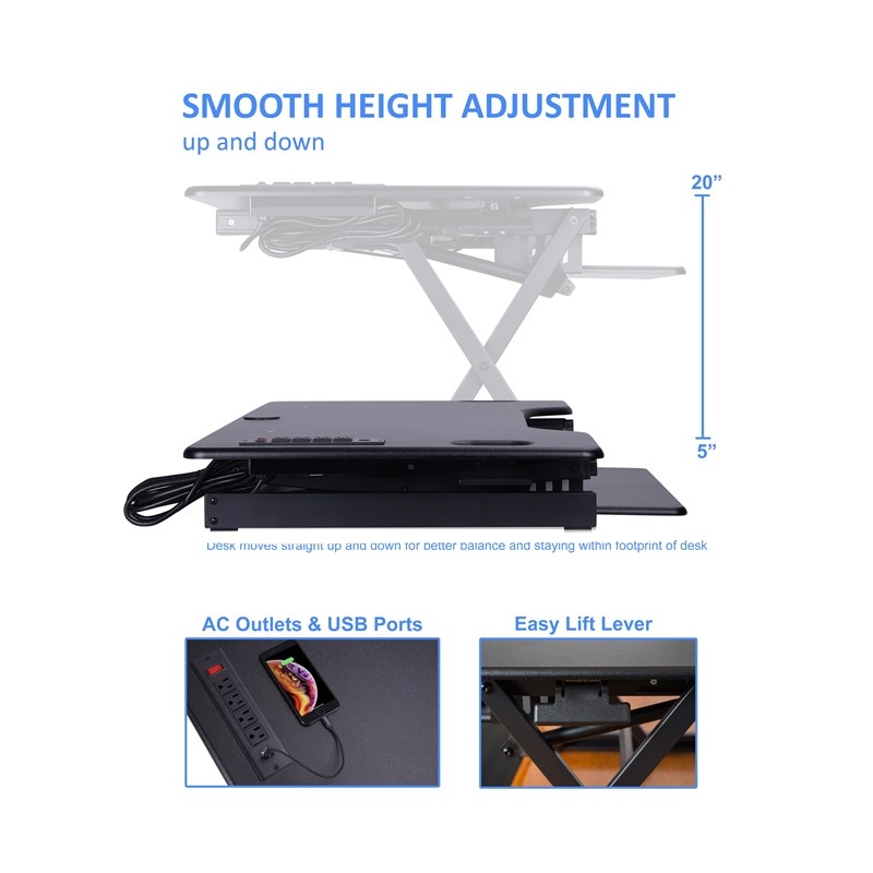 Rocelco 46in Adjustable Standing Desk Converter Double Monitor Arm BUNDLE Black