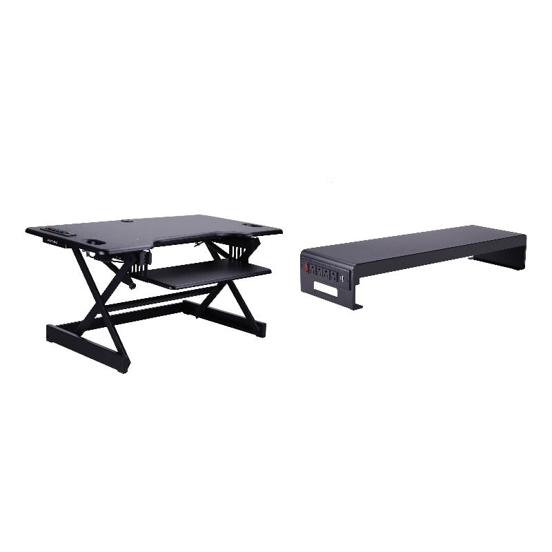 Rocelco 46in Adjustable Standing Desk Converter Double Monitor Arm BUNDLE Black