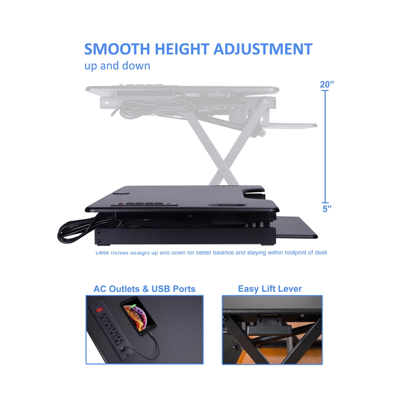 Rocelco 46in Adjustable Standing Desk Converter Anti Fatigue Mat BUNDLE Black