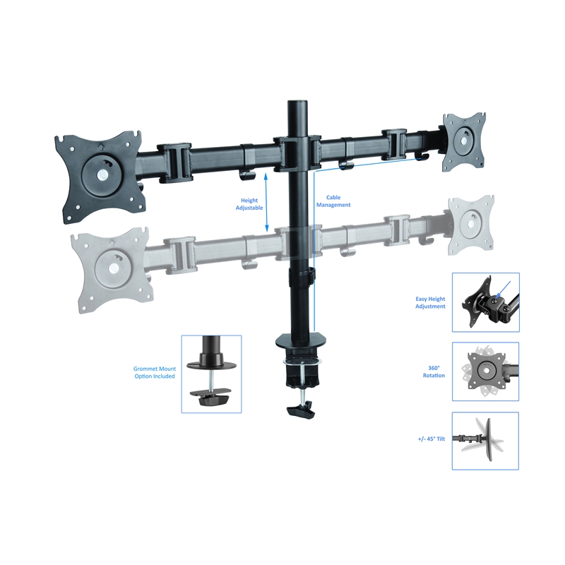 Rocelco 46in Adjustable Standing Desk Converter Dual Monitor Arm BUNDLE - Brown