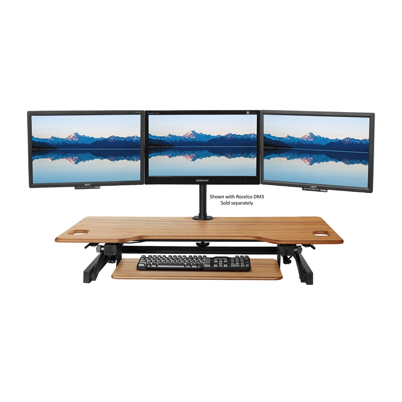 Rocelco 46in Adjustable Standing Desk Converter Dual Monitor Arm BUNDLE - Brown