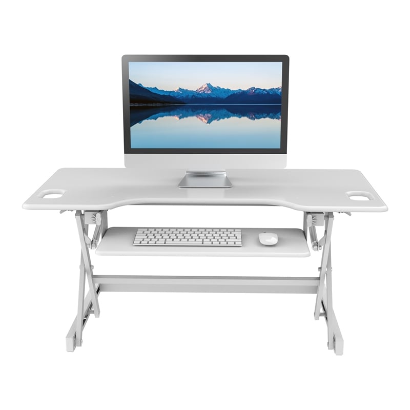 Rocelco 46in Adjustable Standing Desk Converter Dual Monitor Arm BUNDLE - White