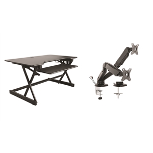 Rocelco 40&quot Standing Desk Converter with ACUSB and Dual Monitor Mount - Black
